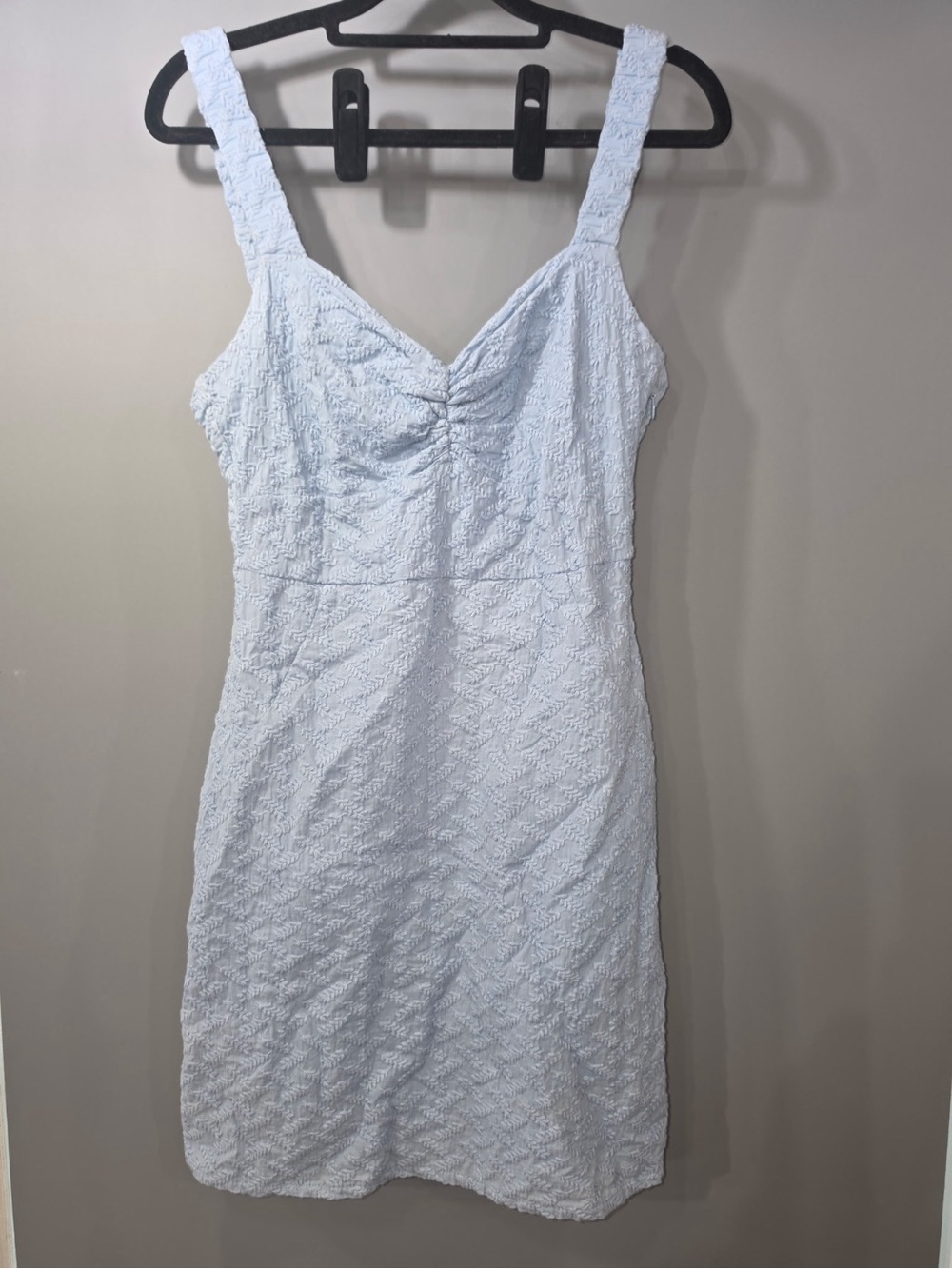 MINKPINK Light Blue Textured Ruched V-Neck Mini Dress